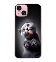 PrintiFy Apple  iPhone 15 ile Uyumlu 1mm Slim Fit Kedi 2 050c Baskılı Şeffaf  Kılıf
