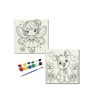 Okul Etkinliği-2'li Tuval Boyama Seti. 20x20 Cm Uv Baskı 6 Akrilik Boya 1 Fırça-model-174