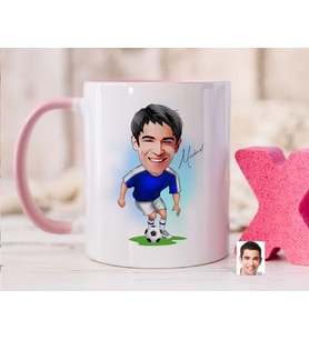 Bk Gift Kişiye Özel Futbolcu Karikatürlü Pembe Kupa Bardak-11, Sevgiliye Hediye, Arkadaşa Hediye