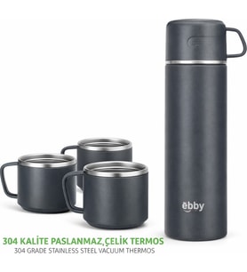 Paslanmaz Çelik Termos Seti 3 Bardaklı Vakumlu Termos 500 ml Sıcak Soğuk Tutma Özellikli