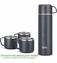 Paslanmaz Çelik Termos Seti 3 Bardaklı Vakumlu Termos 500 ml Sıcak Soğuk Tutma Özellikli