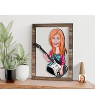 BK Gift Kişiye Özel Kadın Gitarist Karikatürlü 3D Ahşap Tablo, Sevgiliye Hediye, Arkadaşa Hediye, Yıl Dönümü Hediyesi, Doğum Günü Hediyesi-1