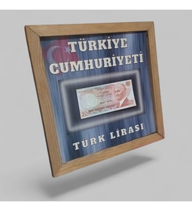 Nostaljik  Türk Lirası Hatıra Tablosu - 30x30 cm Dekoratif Ahşap Çerçeve - Ofis ve Ev Hediyesi