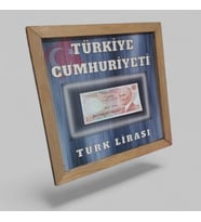 Nostaljik  Türk Lirası Hatıra Tablosu - 30x30 cm Dekoratif Ahşap Çerçeve - Ofis ve Ev Hediyesi