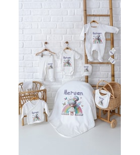 Pia Baby Premium  10 'lu Kız Yenidoğan Bebek Hediyesi İsme Özel Hastane Çıkışı Set 5083-01 (Krem)