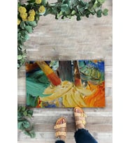 Valerine Life Renkli Yağlı Boya Tuvali Fırça Figürlü Welcome Hoş Geldiniz Kapı Önü Paspası 45x70cm (Kahverengi)