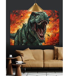 Kızgın T-Rex Dinozor Figürü Dekoratif Kanvas - Mdf Ahşap Tablo
