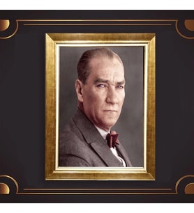 Altın Varaklı Çerçeveli Paspartulu Atatürk Tablo z4758 (Gold)