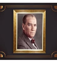 Altın Varaklı Çerçeveli Paspartulu Atatürk Tablo z4758 (Gold)