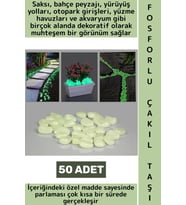 Gece Parlayan Saksı Bahçe Yürüyüş Yolu Otopark Havuz Akvaryum Çok Şık Fosforlu Çakıl Taşı 50 Adet