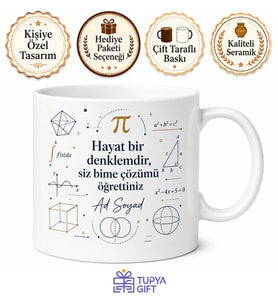 Matematik Öğretmeni İçin Kişiye Özel İsimli Baskılı Kupa Bardak Öğretmen Hediyesi