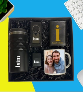 Kişiye Özel Premium Kutu Termos Bardak Fotoğraflı Kupa Bardak Lüx Metal Anahtarlık Metal Çakmak Mekanizmalı Cüzdan