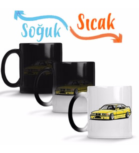 Bmw Stanced out E36 Yellow Sihirli Kupa Bardak Porselen