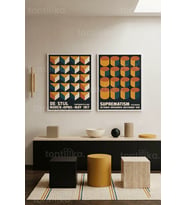 Modern Geometrik Sanat 2'li Ahşap Çerçeveli Tablo Seti