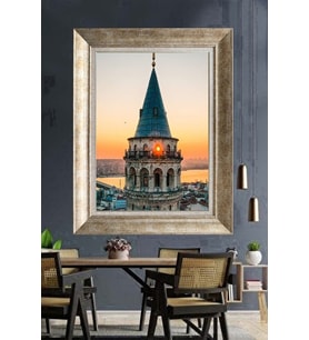 Tablore Galata Kulesi Gün Batımı Manzaralı Çerçeveli Kanvas Duvar Tablosu
