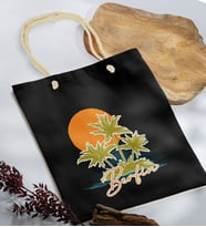 BK Gift Kişiye Özel Yaz Temalı İsimli Siyah Halat Saplı Kumaş Plaj Çantası -2, Baskılı Omuz Çantası, Alışveriş Çantası, Arkadaşa Hediye, Sevgiliye Hediye