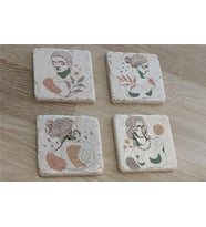 Line Art Heykel Portre Doğal Taş Bardak Altlığı 4'lü set - Natural Stone Coasters