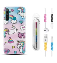 Realme 5i 5 Pro 6i 7 Pro 8 Kılıf Kablo Koruma Spiral Silikon Unicorn Mektup 1800