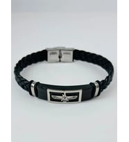 Siyah Deri / Çelik Erkek Deri Bileklik 20 Cm - Ebl0111