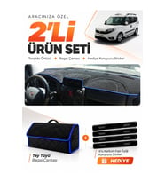 FİAT DOBLO (2007-2015) AİRBAGLİ KÜÇÜK EKRAN Uyumlu Torpido Örtüsü + Tay Tüyü Çanta Seti - Siyah Mavi