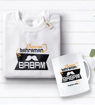 BK Gift Kişiye Özel Benim Kahraman Babam Tasarımlı Beyaz Tişört ve Kupa Seti-1 (Model 1)