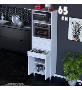 Eliusta Miray 65 cm Mutfak Standı Fırın Dolabı Çok Amaçlı Dolap Beyaz Kiler Banyo Dolabı 65x194x32 cm