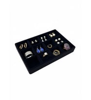 Atina Model Süet Kumaş Siyah Renk 22/14 Cm 12 Bölmeli Takı Sergileme Tablası