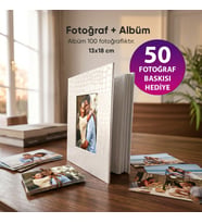 13x18 Fotoğraf Albümü - 50 Fotoğraf Baskısı Hediye-  100 Fotoğraf Kapasiteli (Beyaz)