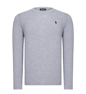 T8588 DEWBERRY BİSİKLET YAKA UZUN KOL T-SHIRT-AÇIK GRİ