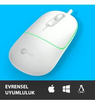 Mouse Beyaz Uygun, Kompakt Elle Kullanıma ve Sol Bağlantı, Sağ Çalıştır Kolay Uyumlu, Tak Bilgisayar ile Mac, Dizüstü - PC, Optik Mouse Sessiz Click Tuşlu RGB 2400DPI 4 USB Kablolu MS110 Yeni