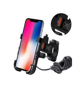 Motosiklet Telefon Tutucu Usb Şarjlı Alüminyum Alaşım Gidon Ve Ayna Bağlantılı