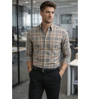 Erkek Ekose Slim Fit Gömlek Uzun Kollu Pamuklu Günlük & Casual Şık Gömlek
