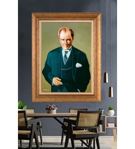 Altın Varaklı Çerçeveli Paspartulu Atatürk Tablo TR1577 (Gold)