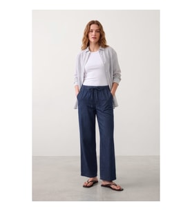 Kadın Beli Lastikli Wideleg İnce Rahat Jean Pantolon
