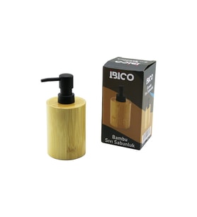YUVARLAK AHŞAP BAMBU SIVI SABUNLUK SİYAH PLASTİK POMPA ÇAP: 8CM - Y: 11CM (5668)