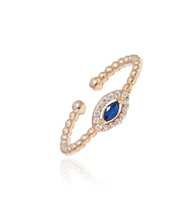 Safir Taşlı Ayarlanabilir 925 Ayar Gümüş Oval Yüzük-Rose