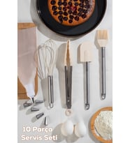 Porsima 3160 10 Parça Pasta ve Tatlı Servis Seti Kek Pasta ve Şekerleme Araçları Beyaz