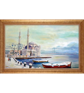 Çerçeveli Paspartulu Manzara Tablo bm1528 (Gold)