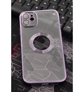iPhone 11 Uyumlu Mor Renkli Kenarlı Lazerli Şeffaf Kılıf Lens Korumalı (Renksiz)