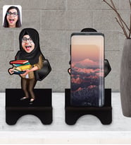 BK Gift Kişiye Özel Tesettürlü Kadın Öğretmen Karikatürlü Ahşap Biblo Telefon Standı-2