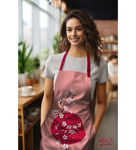 Moud's Süet Kumaş Blossom Japan 1 Desenli Mutfak Önlüğü, Aşçı Önlüğü, Garson Önlüğü