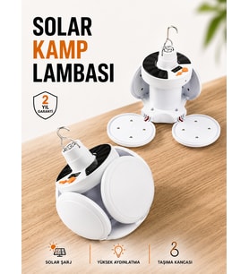 Kamp Lambası Işıldak Beyaz Işık Güneş Enerjili Solar Aydınlatma 5 Kanatlı Katlanabilir