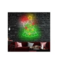 Noel Baba ve Yılbaşı Ağacı Figürlü Neon Tabela