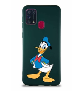 Samsung Galaxy M31 Soft Premier Kapak Donald Duck-C Tasarımlı Silikon Kılıf - Yeşil (Şeffaf)