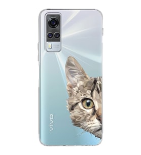 Vivo Y51 Uyumlu Kamera Korumalı Kapak Catface Tasarımlı Şeffaf Silikon Kılıf