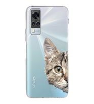 Vivo Y51 Uyumlu Kamera Korumalı Kapak Catface Tasarımlı Şeffaf Silikon Kılıf