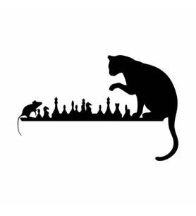 Satranç Oynayan Kedi Fare Duvar Sticker Siyah 21x14 cm