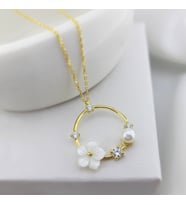 Vaoov 925 Ayar Gümüş İncili Çiçek Hediye Kolye (Gold)