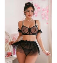 REAL PASSİONE FANTEZİ ETEKLİ SÜTYEN TAKIMI İLGİ ÇEKİCİ (Siyah)
