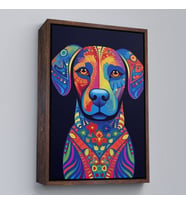 Çerçeveli Mandala Renkli Köpek Tablo (Altın)